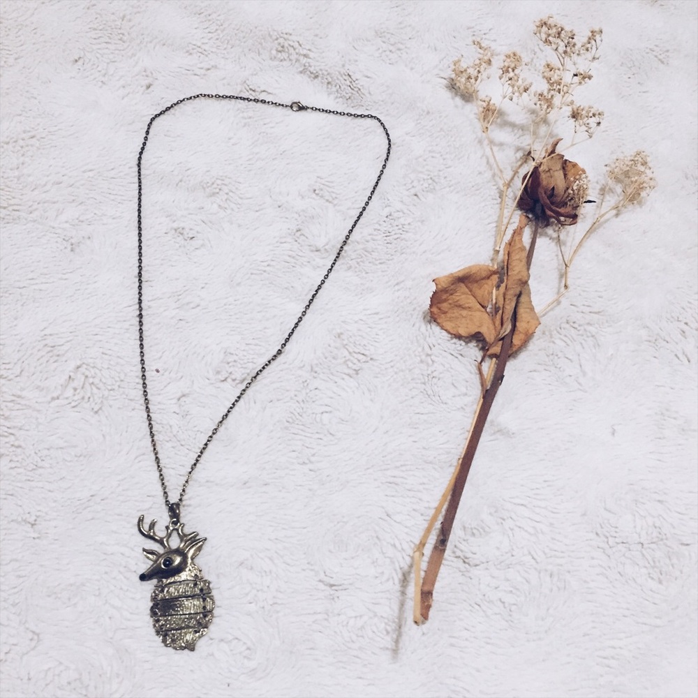 deer portrait bust chain rustic gold long necklace